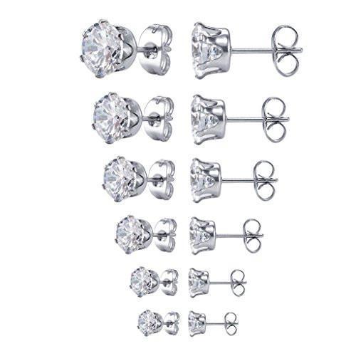 Jstyle Jewelry Women\'s Stainless Steel Round Clear Cubic Zirconia Stud Earring (6 Pairs)  tshirtify    - The Great Dark Knight Store